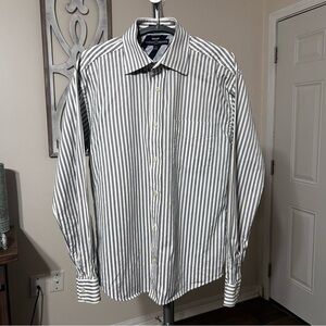 Tommy Hilfiger 80’s 2 Ply Fabric Button Down Shirt M Long Sleeve Gray White